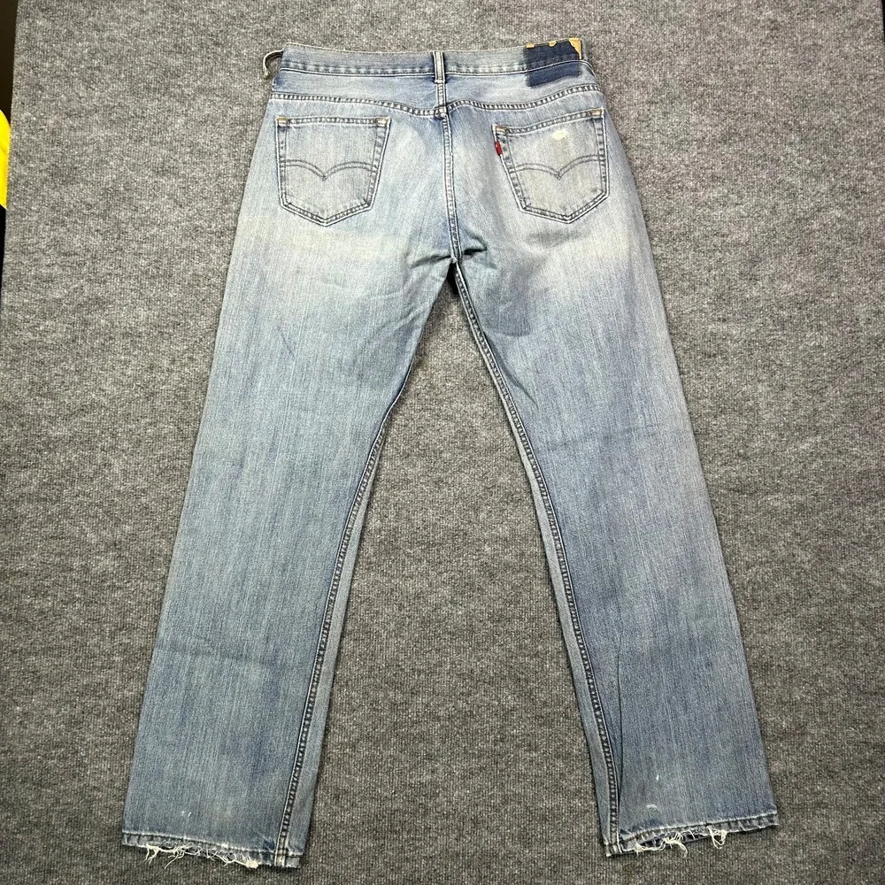 Levi's Jeans Men's Light Blue Denim Distressed Straight Fit Zip Fly - 35X32.5